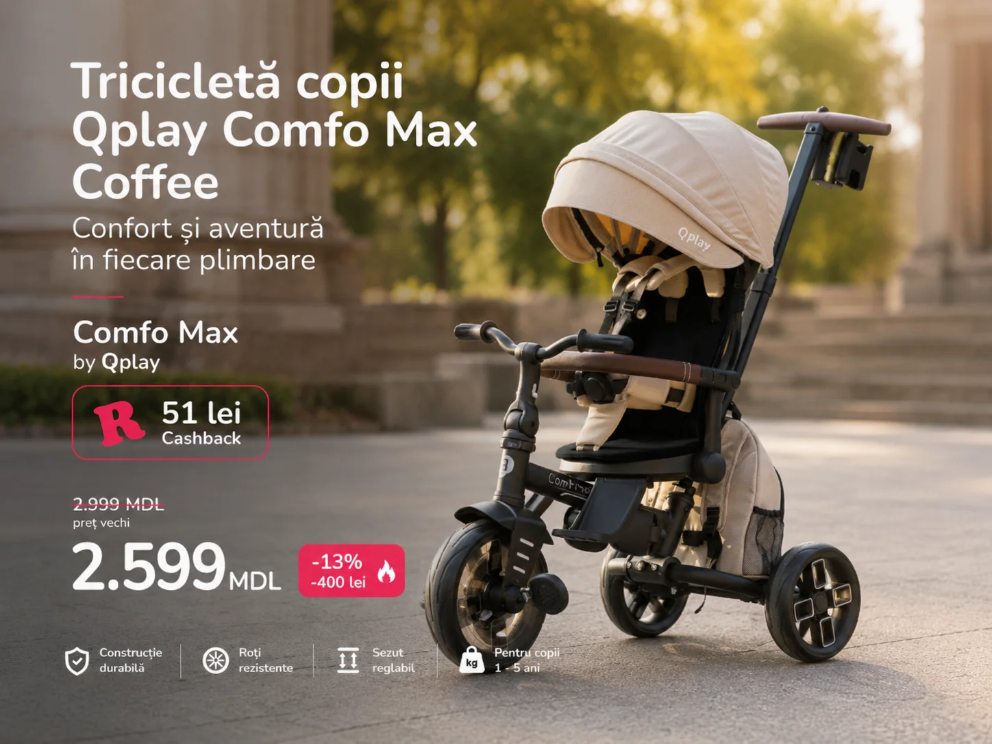 Tricicletă pentru Copii Qplay Comfo Max, triciclete pentru copii, triciclete ieftine
